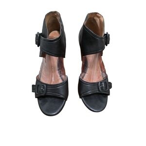 Seychelles Black Cleopatra Leather Heeled Open Toe Sandals Size 10